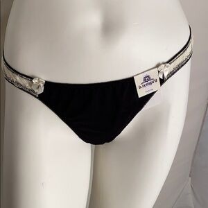 b.tempt’d black and cream nylon thong panty XL